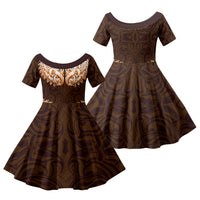 New Zealand Ta Moko Family Matching Off Shoulder Maxi Dress and Hawaiian Shirt Aotearoa Maori Chest Tattoo Orange LT14 Daughter's Dress Orange - Polynesian Pride