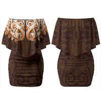 New Zealand Ta Moko Family Matching Off Shoulder Short Dress and Hawaiian Shirt Aotearoa Maori Chest Tattoo Orange LT14 Mom's Dress Orange - Polynesian Pride