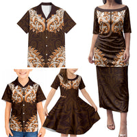 New Zealand Ta Moko Family Matching Puletasi and Hawaiian Shirt Aotearoa Maori Chest Tattoo Orange LT14 - Polynesian Pride