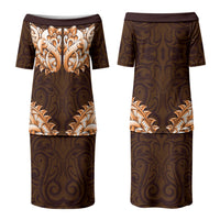 New Zealand Ta Moko Family Matching Puletasi and Hawaiian Shirt Aotearoa Maori Chest Tattoo Orange LT14 Mom's Dress Orange - Polynesian Pride