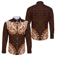 New Zealand Ta Moko Family Matching Puletasi and Hawaiian Shirt Aotearoa Maori Chest Tattoo Orange LT14 Dad's Shirt - Long Sleeve Orange - Polynesian Pride