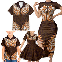 New Zealand Ta Moko Family Matching Short Sleeve Bodycon Dress and Hawaiian Shirt Aotearoa Maori Chest Tattoo Orange LT14 - Polynesian Pride