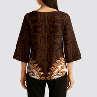 New Zealand Ta Moko Kimono Sleeve Blouse Aotearoa Maori Chest Tattoo Orange LT14 - Polynesian Pride