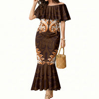 New Zealand Ta Moko Mermaid Dress Aotearoa Maori Chest Tattoo Orange LT14 Women Orange - Polynesian Pride