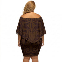 New Zealand Ta Moko Off Shoulder Short Dress Aotearoa Maori Chest Tattoo Orange LT14 - Polynesian Pride
