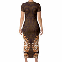 New Zealand Ta Moko Short Sleeve Bodycon Dress Aotearoa Maori Chest Tattoo Orange LT14 - Polynesian Pride