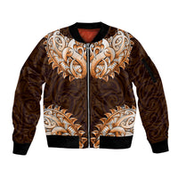 New Zealand Ta Moko Sleeve Zip Bomber Jacket Aotearoa Maori Chest Tattoo Orange LT14 Unisex Orange - Polynesian Pride