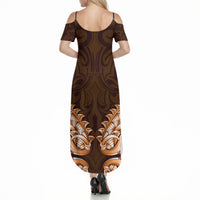 New Zealand Ta Moko Summer Maxi Dress Aotearoa Maori Chest Tattoo Orange LT14 - Polynesian Pride