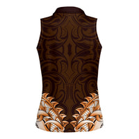 New Zealand Ta Moko Women Sleeveless Polo Shirt Aotearoa Maori Chest Tattoo Orange LT14 - Polynesian Pride