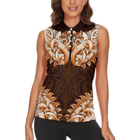 New Zealand Ta Moko Women Sleeveless Polo Shirt Aotearoa Maori Chest Tattoo Orange LT14 - Polynesian Pride