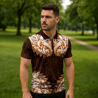 New Zealand Ta Moko Zipper Polo Shirt Aotearoa Maori Chest Tattoo Orange LT14 - Polynesian Pride