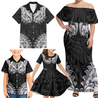 New Zealand Ta Moko Family Matching Off Shoulder Maxi Dress and Hawaiian Shirt Aotearoa Maori Chest Tattoo Black LT14 - Polynesian Pride