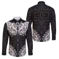 New Zealand Ta Moko Family Matching Off Shoulder Maxi Dress and Hawaiian Shirt Aotearoa Maori Chest Tattoo Black LT14 Dad's Shirt - Long Sleeve Black - Polynesian Pride