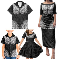 New Zealand Ta Moko Family Matching Puletasi and Hawaiian Shirt Aotearoa Maori Chest Tattoo Black LT14 - Polynesian Pride