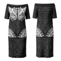 New Zealand Ta Moko Family Matching Puletasi and Hawaiian Shirt Aotearoa Maori Chest Tattoo Black LT14 Mom's Dress Black - Polynesian Pride