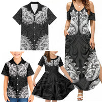 New Zealand Ta Moko Family Matching Summer Maxi Dress and Hawaiian Shirt Aotearoa Maori Chest Tattoo Black LT14 - Polynesian Pride