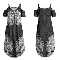 New Zealand Ta Moko Family Matching Summer Maxi Dress and Hawaiian Shirt Aotearoa Maori Chest Tattoo Black LT14 Mom's Dress Black - Polynesian Pride