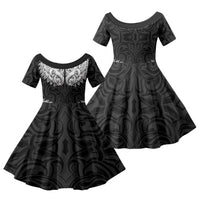 New Zealand Ta Moko Family Matching Summer Maxi Dress and Hawaiian Shirt Aotearoa Maori Chest Tattoo Black LT14 Daughter's Dress Black - Polynesian Pride
