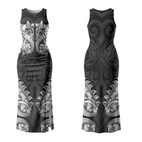 New Zealand Ta Moko Family Matching Tank Maxi Dress and Hawaiian Shirt Aotearoa Maori Chest Tattoo Black LT14 Mom's Dress Black - Polynesian Pride
