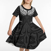 New Zealand Ta Moko Kid Short Sleeve Dress Aotearoa Maori Chest Tattoo Black LT14 - Polynesian Pride