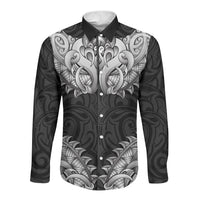 New Zealand Ta Moko Long Sleeve Button Shirt Aotearoa Maori Chest Tattoo Black LT14 Unisex Black - Polynesian Pride