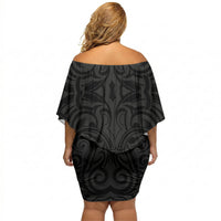 New Zealand Ta Moko Off Shoulder Short Dress Aotearoa Maori Chest Tattoo Black LT14 - Polynesian Pride
