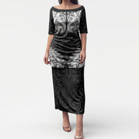 New Zealand Ta Moko Puletasi Aotearoa Maori Chest Tattoo Black LT14 Long Dress Black - Polynesian Pride
