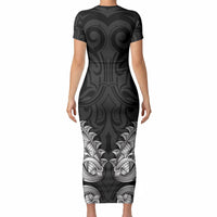 New Zealand Ta Moko Short Sleeve Bodycon Dress Aotearoa Maori Chest Tattoo Black LT14 - Polynesian Pride