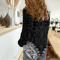 New Zealand Ta Moko Women Casual Shirt Aotearoa Maori Chest Tattoo Black LT14 - Polynesian Pride