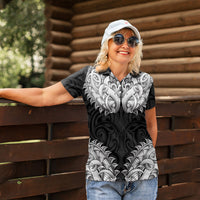 New Zealand Ta Moko Women Polo Shirt Aotearoa Maori Chest Tattoo Black LT14 - Polynesian Pride