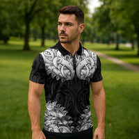 New Zealand Ta Moko Zipper Polo Shirt Aotearoa Maori Chest Tattoo Black LT14 - Polynesian Pride