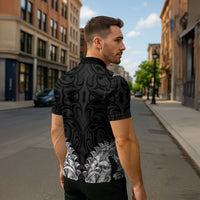 New Zealand Ta Moko Zipper Polo Shirt Aotearoa Maori Chest Tattoo Black LT14 - Polynesian Pride