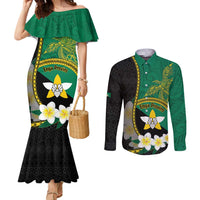 Personalised PNG Enga Provins Couples Matching Mermaid Dress and Long Sleeve Button Shirt Papua New Guinea Plumeria Melanesian Pattern - Polynesian Pride