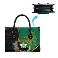 Personalised PNG Enga Provins Leather Bag Papua New Guinea Plumeria Melanesian Pattern - Polynesian Pride