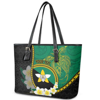 Personalised PNG Enga Provins Leather Tote Bag Papua New Guinea Plumeria Melanesian Pattern - Polynesian Pride