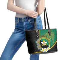 Personalised PNG Enga Provins Leather Tote Bag Papua New Guinea Plumeria Melanesian Pattern - Polynesian Pride