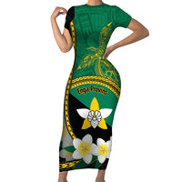 Personalised PNG Enga Provins Short Sleeve Bodycon Dress Papua New Guinea Plumeria Melanesian Pattern - Polynesian Pride