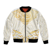Gold White New Zealand Manta Ray Bomber Jacket Aotearoa Maori Haehae - Polynesian Pride