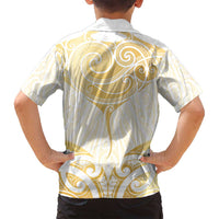 Gold White New Zealand Manta Ray Family Matching Long Sleeve Bodycon Dress and Hawaiian Shirt Aotearoa Maori Haehae - Polynesian Pride