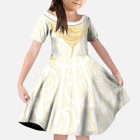 Gold White New Zealand Manta Ray Family Matching Long Sleeve Bodycon Dress and Hawaiian Shirt Aotearoa Maori Haehae - Polynesian Pride
