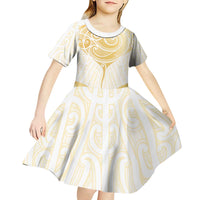 Gold White New Zealand Manta Ray Kid Short Sleeve Dress Aotearoa Maori Haehae - Polynesian Pride