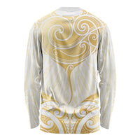 Gold White New Zealand Manta Ray Long Sleeve Shirt Aotearoa Maori Haehae LT14 - Polynesian Pride
