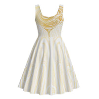 Gold White New Zealand Manta Ray Midi Dress Aotearoa Maori Haehae - Polynesian Pride