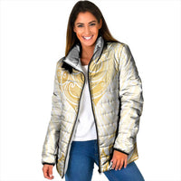 Gold White New Zealand Manta Ray Padded Jacket Aotearoa Maori Haehae - Polynesian Pride