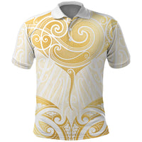 Gold White New Zealand Manta Ray Polo Shirt Aotearoa Maori Haehae - Polynesian Pride