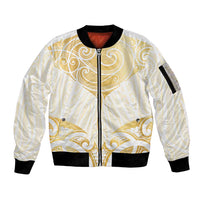 Gold White New Zealand Manta Ray Sleeve Zip Bomber Jacket Aotearoa Maori Haehae - Polynesian Pride