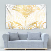 Gold White New Zealand Manta Ray Tapestry Aotearoa Maori Haehae - Polynesian Pride
