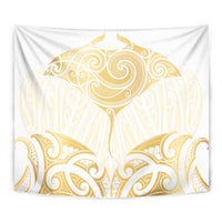 Gold White New Zealand Manta Ray Tapestry Aotearoa Maori Haehae - Polynesian Pride