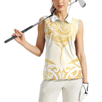 Gold White New Zealand Manta Ray Women Sleeveless Polo Shirt Aotearoa Maori Haehae - Polynesian Pride