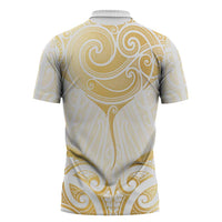 Gold White New Zealand Manta Ray Zipper Polo Shirt Aotearoa Maori Haehae - Polynesian Pride